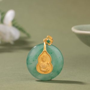 翡翠纯银平安扣镶妈祖像吊坠